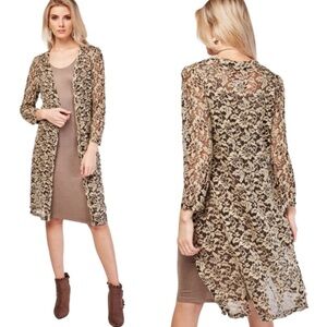 JINSHUXIAN 2 Piece Sleeveless Dress & Cover Up Shawl Lace Outfit Taupe Sz Small
